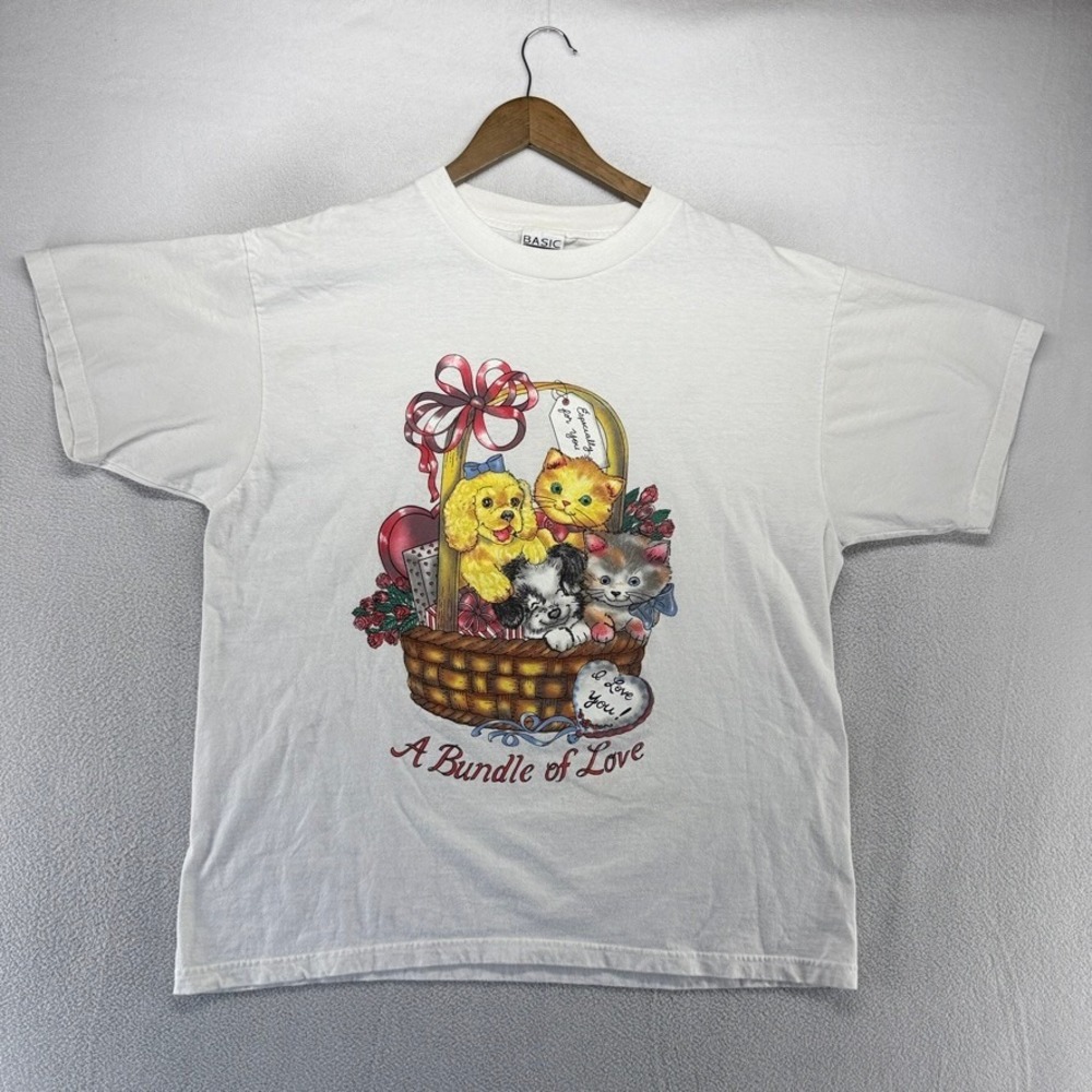 Vintage Cats Shirt men's XL White Graphic Colorful dogs Puppy Graphic Love 90s